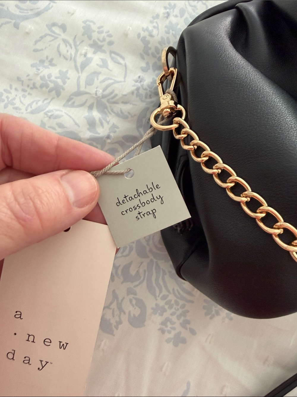 a new day Black Gathered clutch or crossbody  Bag with Gold Chain - Picture 9 of 10